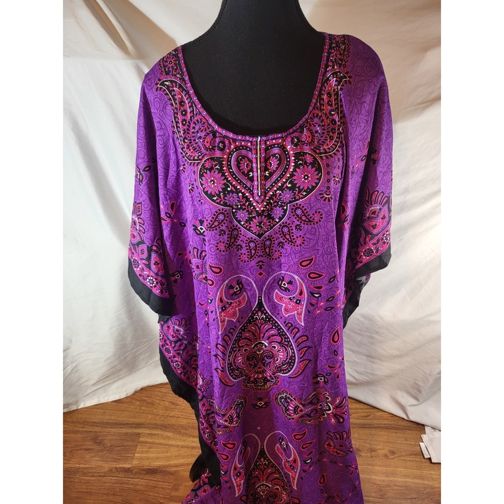 Sante Classics Caftan Maxi Dress One Size Purple Paisley Poncho Sparkle Silky